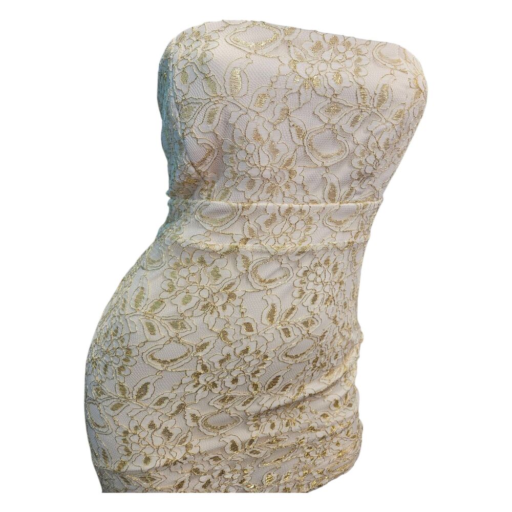 Forever 21 Cream and Gold Lace Strapless Mini Dress Womens Small NEW TAGS - Picture 4 of 9